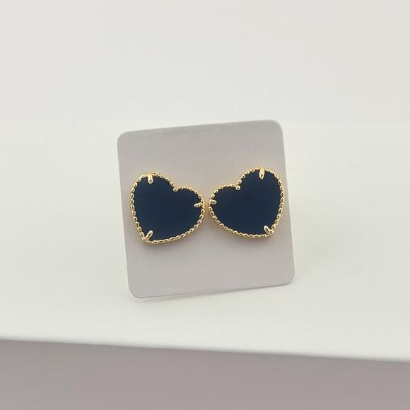 Elegant Black Heart Stud Earrings – 18K Gold Plated - Picture 1 of 4